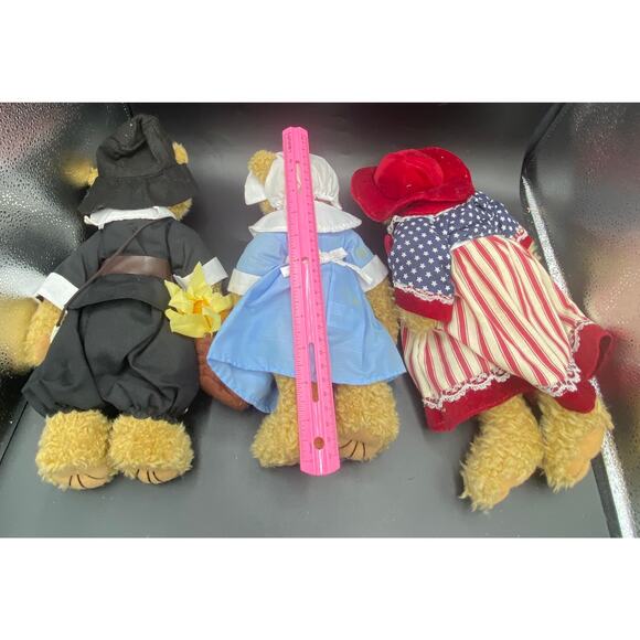 Vtg Terry's Village & Thanksgiving Prudence Lady pilgrim & patriotic Teddy Bear - Picture 6 of 7